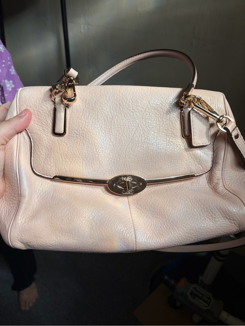 Coach Blush Pink Leather Top-Handle Satchel with Gold Hardware
